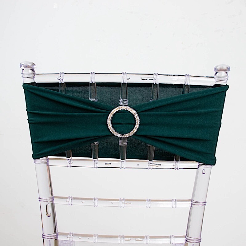 10 Hunter Green Spandex CHAIR SASHES with Silver Round Buckles Wedding
