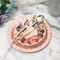 25 ROSE GOLD 9″ Metallic Round Paper Salad Dinner Plates Geometric Design