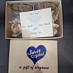 Vintage 1950’s Javit Crystal Bride & Groom Wedding Champagne Coupe Set in Box