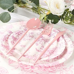 60 DUSTY ROSE Heavy Duty Forks Spoons and Knives Set Party Disposable Tableware