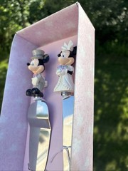 Vintage Disney Store Mickey & Minnie Mouse Wedding Cake Server & Knife Set