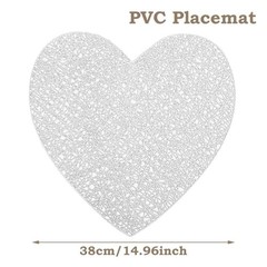Valentine’s Day Love Heart Placemats Set of 4, 15″ Non Slip Love Heart Silver