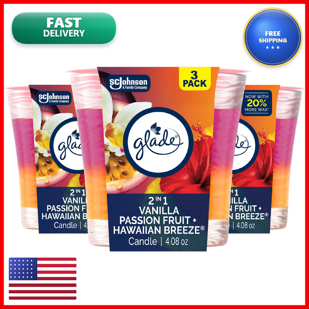 Glade 1-Wick 2In1 Scented Candle Jar Hawaiian Passion Fruit Air Freshener