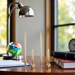GANPUB 2Pcs Gold Pen & Pen Stand Round Pen Holder Signing Set Metal Attached
