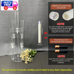 4pc 5-Arm Acrylic Candelabra Centerpieces Clear Candle Holders w/ LED Shades