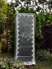 Romantic Lace Wedding Welcome Sign, Sheer Tulle Reception Banner Decor