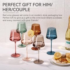 Colored Wine Glasses Set of 6-18oz【Hand Blown】Crystal Colorful Wine Multicolor