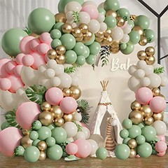 Sage Green Pink Balloons Garland Kit,133pcs Olive Green Blush Pink Sage Pink