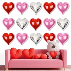 Upgraded Pink Silver and Red Balloons – Pack of 15 – Heart Shaped Foil