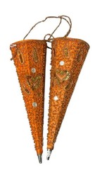 Indian Wedding Favor Mukhwas Saunf Cones Orange Beaded Sequin Decor | Set of 2