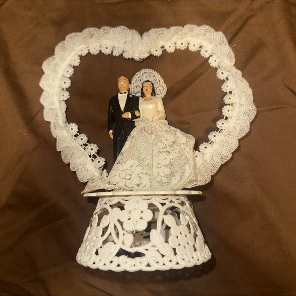 Coast Novelty MFG Co. Wedding Cake Topper with tin ring detail, made in 1950