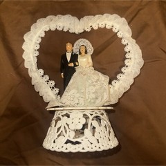Coast Novelty MFG Co. Wedding Cake Topper with tin ring detail, made in 1950