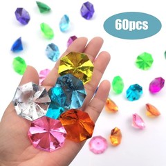 60pcs Acrylic Diamond Gems Pirate Plastic Large 32mm x 24mm, Multicolor