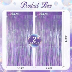 2 Pack Purple Iridescent Streamers Backdrop, 3.3×6.6ft Foil Fringe Curtains L…