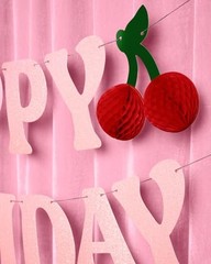 Happy Birthday Cherry Banner – Pink Glitter, 6.5 Ft. | 3D Cherry Garland,