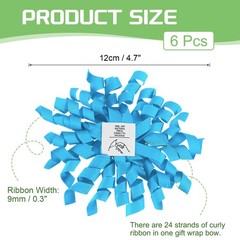 6 Pcs 4 Inch Grosgrain Curly Bows for Gift Wrapping Self-Adhesive Ribbon Blue