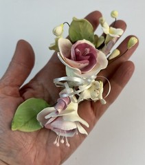 Vintage Porcelain Flowers on Wire Wedding Corsage Pink Handcrafted Unique
