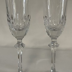 Pair of Cut Crystal Gold Rim Champagne Flutes Wedding Toast