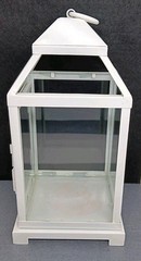 White 10 1/2” Hanging Candle Lantern Wedding Center Piece w/ Clear Glass Decor