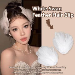 2 Pcs White Feather Hair Clips for Women Pearl Artificial Swan Ostrich Feathe…