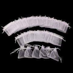 50Pcs Reusable Organza Drawstring Bags White for Wedding Gift and Jewellery Use