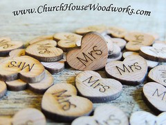 Mr, Mrs, Bride, Groom heart shaped, wood confetti, for rustic wedding, USA,decor