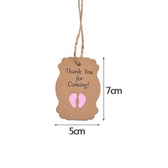 100pcs Baby Shower Tags Kraft Paper Gift Tag，Baby Feet Shower and Party Pink