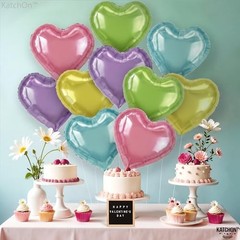 , Pastel Heart Balloons Set – 18 Inch, Pack Of 10 | Pride Multi Color