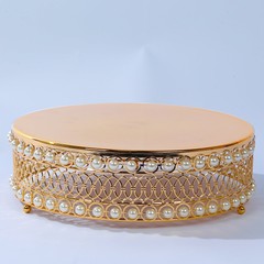 3 Gold Pearl Beaded Metal Cake Stands Mirror Top Party Event Decoration Supplies