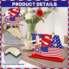 4 Pieces Patriotic Table Decor, 4th of July Wooden Sign Decorations of…