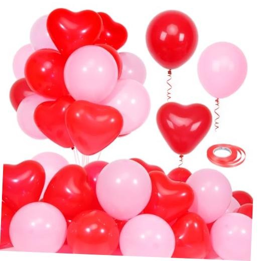 60Pcs Pink and Red Heart Shaped Balloons, Red Valentine’s Day Balloons Set