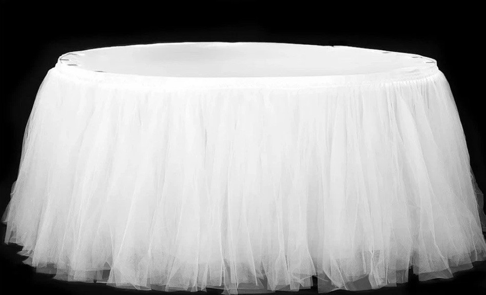 Sweetheart Table Linen Set – White Underskirt + Layered Tulle Skirt