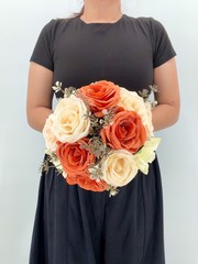 Burnt Orange & Peach Rose Bridal Bouquet, Wedding Bouquet, Silk Flower Bouquet