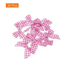 30Pcs Mini Gingham Ribbon Bow 1.5″ Checkered Fabric Satin Dark Pink and White