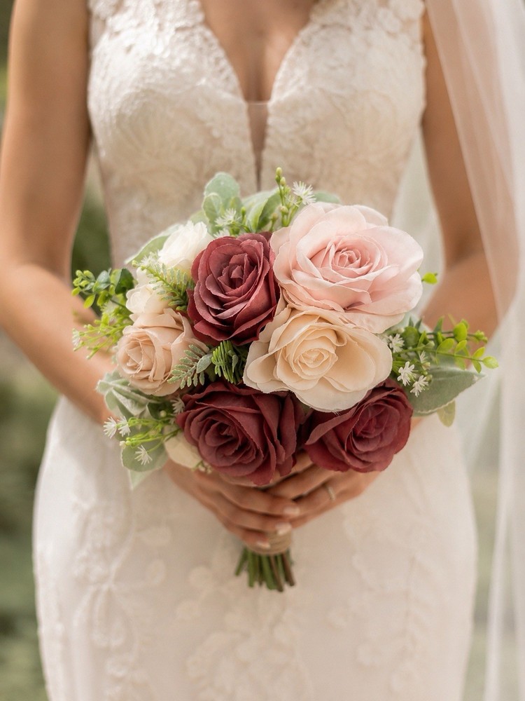 Bridal Bouquet 11” Wedding Bouquet Pink Mauve White Spring Summer