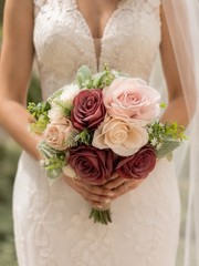 Bridal Bouquet 11” Wedding Bouquet Pink Mauve White Spring Summer