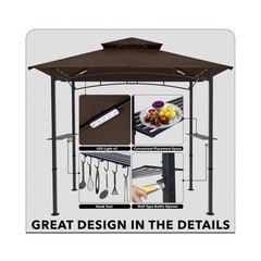8×5 FT Grill Gazebo Outdoor BBQ Canopy with 2 LED Lights Brown