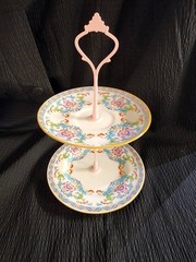 Minton B833 2 Tiered Tray Cake Dessert Stand Pink Handle