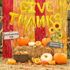 Thanksgiving Foil Fringe Curtains with Balloons, 2 Pack 3.3×6.6ft Thanksgivin…
