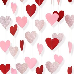 Paper Heart Garland – Larger 2.8 Inch 52 FT 4 Red Pink Rose Gold