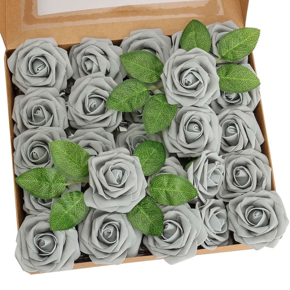 25/50pcs Artificial Flowers Real Looking Foam Rose Decoration DIY for Wedding US