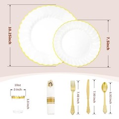 175PCS White and Gold Plastic Plates Set – Heavy Duty Disposable Dinner Plates