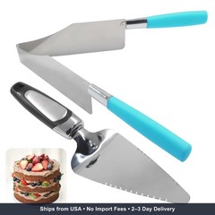 2PC Blue Cake Slicer Server Stainless Steel Serrated Cutter Dessert Pizza Pie