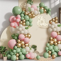 Sage Green Pink Balloons Garland Kit,133pcs Olive Green Blush Pink Sage Pink