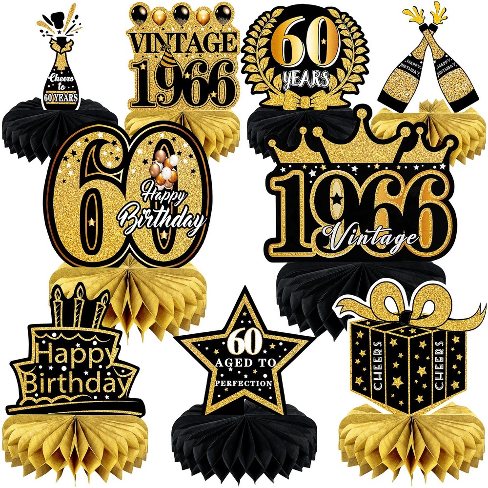 9 Pcs 60th Birthday Decoration for Men Women 60th, 60th-black and Gold