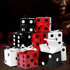 50 Pcs Dice Favor Boxes 4 x 4 x 4 1 Count (Pack of 50), Black, White, Red