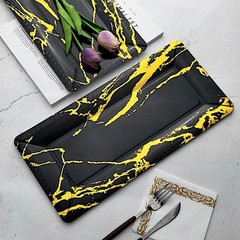 20 pcs 16″ Black Gold long Rectangle Paper Serving Trays Marble Design Tableware