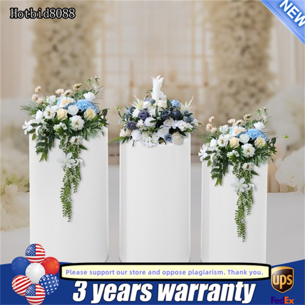 3 Pcs Round Cylinder Pedestal Stand For Wedding Party Display Stand Decor White