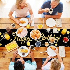 Happy Birthday Table Runner Gold Birth Party Sign Table Runner Vintage Black
