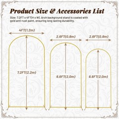 Wedding Arch Backdrop Stand 7.2FT, 6.6FT, 6FT Golden Metal Arch Fit Wedding co